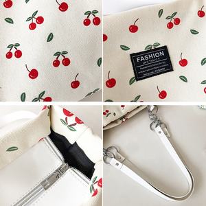 Sac fourre-tout à bandoulière décontracté coréen de luxe avec rayures zébrées, imprimé cerise, chaînes de grande capacité, sangle Pu, sac fourre-tout avec étiquette en tissu - Product Image 5