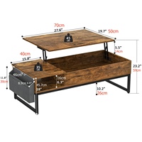 Table basse convertible à plateau relevable, durable, avec rangement, structure en bois et métal, design moderne pour salon
