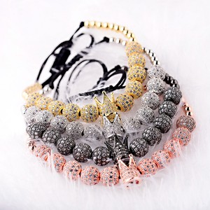 Luxury Cubic Zircon Pave Beaded King Crown Bracelets Fashion <strong>Charm</strong> Jewelry Man Gold <strong>Silver</strong> Black Rose Gold Party Wedding Gift - Product Image 5