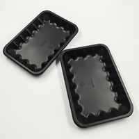 Barquette alimentaire jetable personnalisée en PP noir, barquette rectangulaire ondulée en plastique pour emballage de viande et de volaille