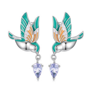 หัตถกรรมน้ำมันลดลงกระเต็นต่างหูชุดแหวนนกที่มีสีสัน S925เครื่องประดับเงินสเตอร์ลิง - Product Image 2