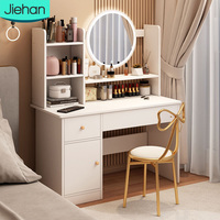 Meuble de chambre à coucher, coiffeuse avec miroir et lumière, table de maquillage avec armoire et chaise, commode avec 5 tiroirs