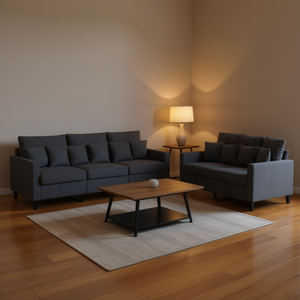 Set Divano per Soggiorno in Tessuto Grigio Scuro, Design Contemporaneo Moderno - Product Image 2