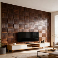 Panneaux muraux en mosaïque de bois massif finition noyer foncé rétro, imperméables, revêtement texturé 3D pour les intérieurs modernes et rustiques