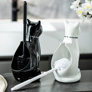 FF5945 Décoration de salle de bain mignonne, support de <span class=keywords><strong>brosse</strong></span> <span class=keywords><strong>WC</strong></span> en céramique en forme de <span class=keywords><strong>chat</strong></span>, <span class=keywords><strong>brosse</strong></span> et support pour toilettes - Product Image 5