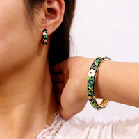 Bracelet Cloisonné en Cuivre Plaqué Or 14K, Style Chinois, Émail Coloré, Motif Floral Goutte à Goutte, Jonc Ouvert Printanier, Bijoux d'Inspiration Chinoise