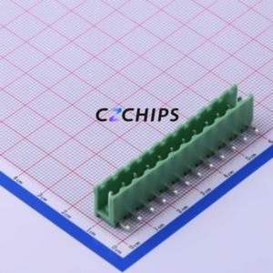 KF2EDGR-5.0-12P Plug-in Terminal Block Bent Lead Through Hole,P=5mm Connector Board-to-Board / Socket - Open 1x12P 5mm Green - Product Image 1