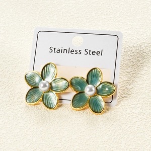 1 Paire de Boucles d'Oreilles Clous Florales Néo-Gothiques Colorées Tendance en Acier Inoxydable Plaqué Or Grandes Gouttes d'Huile Cadeau de Mariage pour Femme - Product Image 3