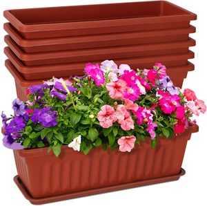 Jardinières de balcon de haute qualité avec plateaux, grands pots carrés <span class=keywords><strong>en</strong></span> plastique pour fleurs et légumes d'extérieur - Product Image 1