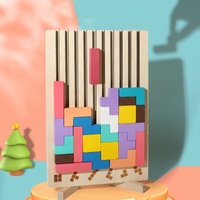 Jouet Éducatif Casse-tête 3D en Bois Montessori Formes Géométriques Couleurs Macaron Type Tetris