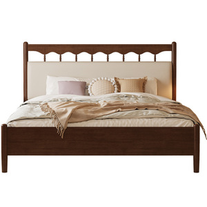 Cama de plataforma de madera maciza de estilo retro americano con cabecero suave para dormitorio principal - Product Image 4