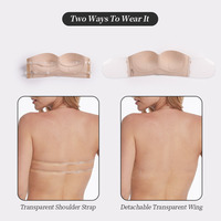 XB168 Soutien-gorge tube sans armatures pour femme, conception monobloc, bonnet E, sans bretelles, dos nu, en tissu antidérapant, avec bande adhésive transparente