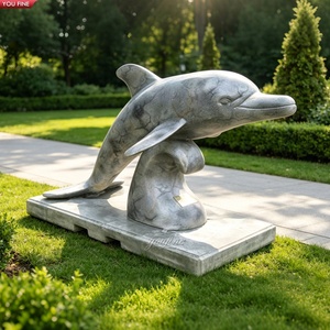 YOUFINE Marmor Springender Delfin Statue Handgeschnitzte Meerestier-Gartendekoration mit Welle für Resort-Landschaftsgestaltung - Product Image 6