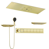 Système de douche encastré Weihao en laiton brossé doré non revêtu avec affichage numérique LED et robinet de douche à température constante