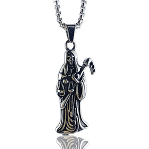 Pendentif Sainte Décès Vintage en Acier Inoxydable, Collier Gothique Grim Reaper, Bijou Amulette Rétro pour Hommes, Motards, Hip Hop, Vente en Gros - Product Image 4