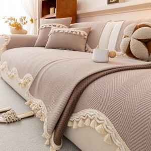 <b>Chenille</b> Sofa Cushion Fishbone Pattern Autumn Tassels Gray Green Dark Brown Light Brown Living Room General Use - Product Image 1