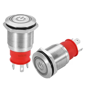 Interruptor de botón momentáneo impermeable, anillo de cabeza plana y luz de potencia de 19mm, sin cable, 316L de corriente pesada