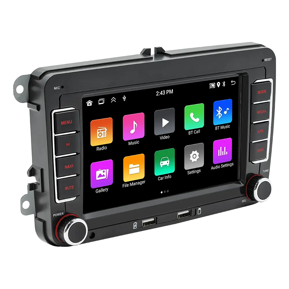 Double caméra de recul Android 12 avec écran IPS Écran tactile universel Gps Radio Stéréo 7 pouces Vidéo 1 Din Lecteur Dvd voiture