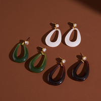 Boucles d'oreilles pendantes minimalistes J&D Jewelry en résine marron en forme de goutte, plaquées or 18 carats, avec zircone, résistantes au ternissement, pour femmes
