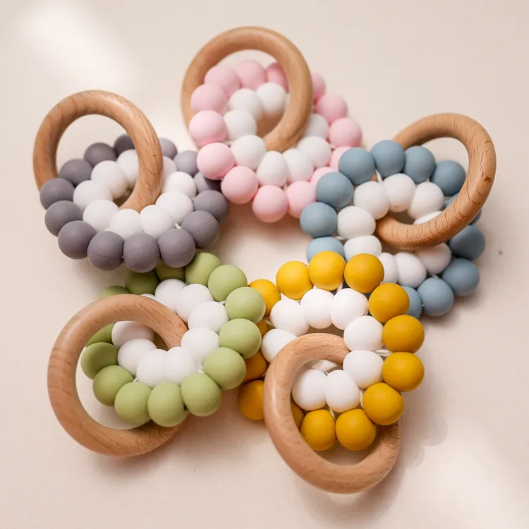 Teether Baby Toy New Design DIY Wooden Bead Knitted Bracelet Teether Baby Crochet Chewing Toy