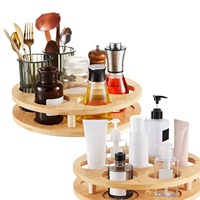 Personnalisé 360 °   Étagère à épices rotative en bambou, support de rangement rond à 2 niveaux pour comptoir de cuisine, organisateur de bouteilles de soins de la peau