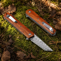 Couteau pliant de poche Damas, manche en bois, couteau tactique portable pour la chasse, le camping, la survie, outil de transport d'urgence DM008