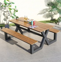 Ensemble de table à manger en plastique imitation bois rustique pour pique-nique, mobilier de patio, table d'extérieur avec banc