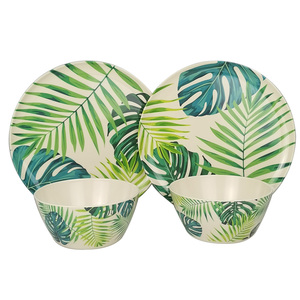 Set di Ciotole con Stampa Foglia di Palma Tropicale Monstera in Melamina - Ciotole Grandi e Piccole per Pranzo a Bordo Piscina 6 e 10 Pollici - Product Image 5