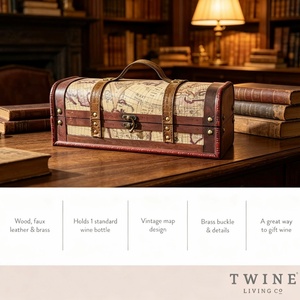 Boîte cadeau en <span class=keywords><strong>bois</strong></span> pour vin, design carte du monde, avec poignée et couvercle, style vintage, pour une <span class=keywords><strong>bouteille</strong></span>, avec ficelle – Offre spéciale - Product Image 2