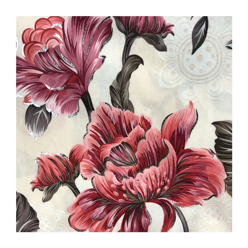 100 폴리 에스터 마이크로 화이버 자수 꽃과 cutwork 국경 식탁보 열대 꽃 인쇄 패브릭