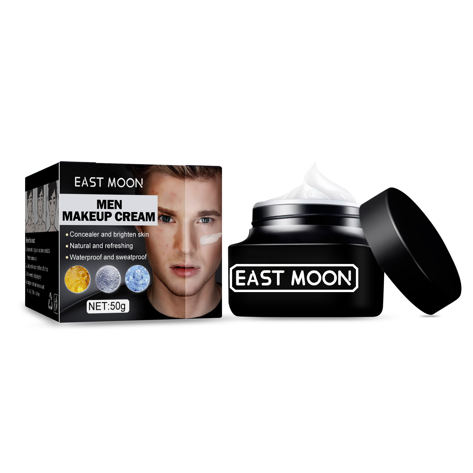 East Moon Men's Lightweight Moisturizing Cream No-Makeup Concealer for Acne and Blemishes Lazy Skin Beauty Cream