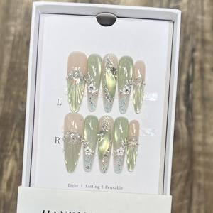 Luxe Glamour verre oeil de chat <span class=keywords><strong>manucure</strong></span> française presse sur les ongles avec combiné cristal strass pur à la main faux ongles - Product Image 1