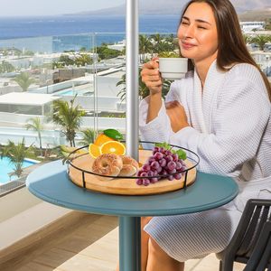 Bamboo Lazy Susan <b>Tray</b> With Umbrella Hole Rotating Turntable For Outdoor Table Serving <b>Tea</b> Drinks - Product Image 2