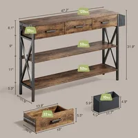 Table console 47.2 "combinant bois vintage et table d'entrée en acier brossé noir avec rangement pour chaussures