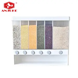ANJUKE Wall Mounted Food Storage Container Box 6 Grid Plastic Cereal Storage Box Kitchen Bulk Dry Food Dispenser Grain Rice