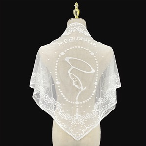 Écharpe <span class=keywords><strong>triangulaire</strong></span> jacquard ajourée, châle brodé, foulard décoratif de mariage Notre-Dame, <span class=keywords><strong>voile</strong></span> de prière d'église - Product Image 1