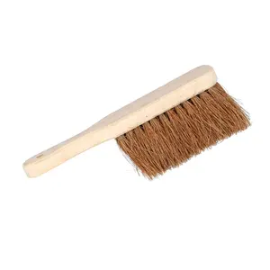 Esd escova de limpeza para uso doméstico, fibras de côco macias e naturais, cerdas de poeira com cabo longo de madeira