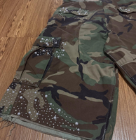 Shorts en strass camouflage de haute qualité MZN avec logo brodé personnalisé pour streetwear