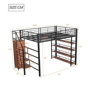 <span class=keywords><strong>Lit</strong></span> <span class=keywords><strong>mezzanine</strong></span> moderne DNF pour enfants 140x200cm avec escalier, rangement sécurisé <span class=keywords><strong>et</strong></span> petites étagères de placard, noir - Product Image 4