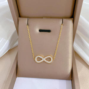 Collar Ajustable con Colgante Infinito Chapado en Oro de 18K, con Diamantes, Cadena de Acero Inoxidable Brillante para Clavícula - Product Image 2