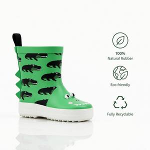 Bottes de pluie en caoutchouc 3D motif crocodile imperméables antidérapantes pour tout-petits, avec imprimé crocodile intégral et design de dos, avec languette de traction, pour garçons - Product Image 2
