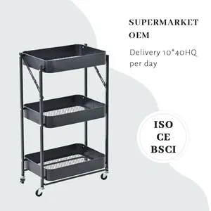 Folding 3 Layer Kitchen Storage Racks With Wheels Bathroom Storage Trolley Cart For Corner Space Kitchen Carts From China