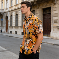 Chemise Hawaïenne Décontractée Anti-Plis pour Homme en Satin à Motifs Floraux avec Boutons, Design Amusant Poitrine, Idéale pour Luau et Plage, Manches Courtes