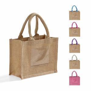 Sacs fourre-tout en jute personnalisés sur le thème du vin pour enterrement de vie de jeune fille, avec poignée épaisse violette, sacs écologiques pour le shopping - Product Image 3