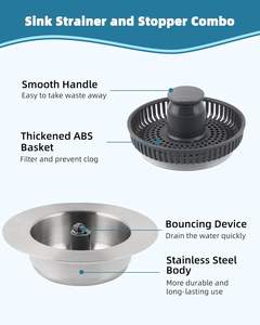 Crépine de vidange universelle pour <span class=keywords><strong>évier</strong></span> de cuisine 3-en-1 en acier inoxydable, avec <span class=keywords><strong>bouchon</strong></span> escamotable et poignée anti-colmatage - Product Image 6