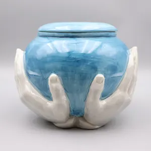 Custom Aandenken Urnen Voor Volwassenen En Baby 'S Groothandel Unieke Menselijke Crematie Keramische Hand As Urn