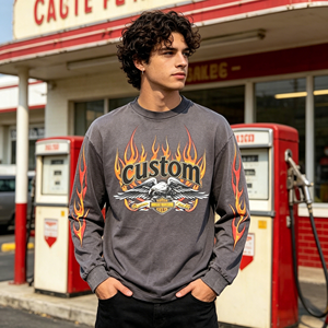 T-shirt Streetwear Homme Col Rond 100% Coton Épais, Coupe Ample, Imprimé Graphique Vintage, Délavé à l'Acide, Dégradé et Effet Vieilli - Product Image 2