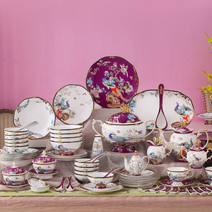 Wholesale 68 Pcs <strong>Chinese</strong> Traditional Happy Bird Pattern Fine <strong>Porcelain</strong> Dinnerware Sets