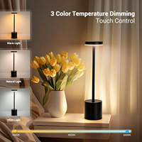 Lampe de table en fer sans fil à commande tactile LED, portable, 3 couleurs, gradation progressive, alimentée par batterie, moderne, rechargeable 5V