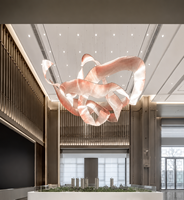 Lustre de plafond personnalisé en ruban, suspension de luxe pour hall, installation artistique, luminaire de plafond pour escalier d'hôtel, grande pièce lumineuse sur mesure
